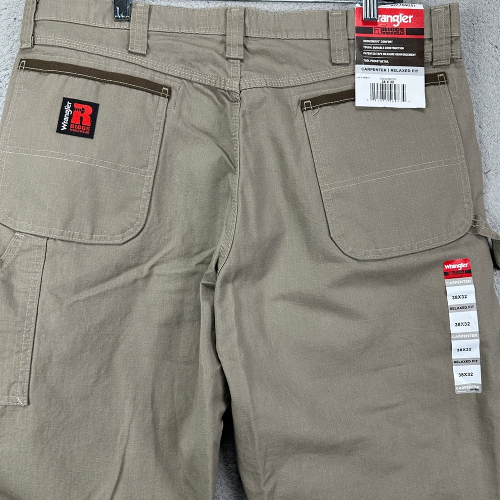 NEW Wrangler Riggs Workwear Mens 38X32 Pants Carpenter Tan Relaxed Fit Jeans - Picture 4 of 12